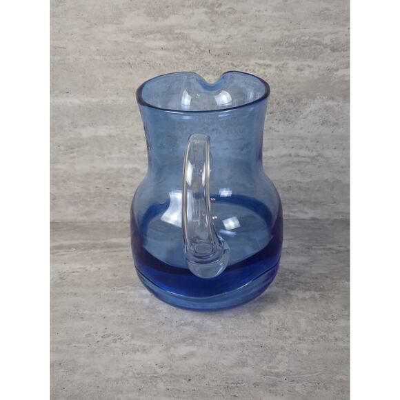 Glass Pitcher Jug Cobalt Blue‎ Clear Handle - Picture 3 of 8